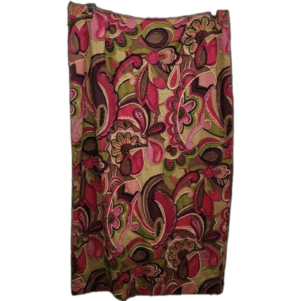 VTG Y2K Dolce Apparel Paisley Beaded Pencil Skirt Back Slit Sz Medium 97% Cotton
